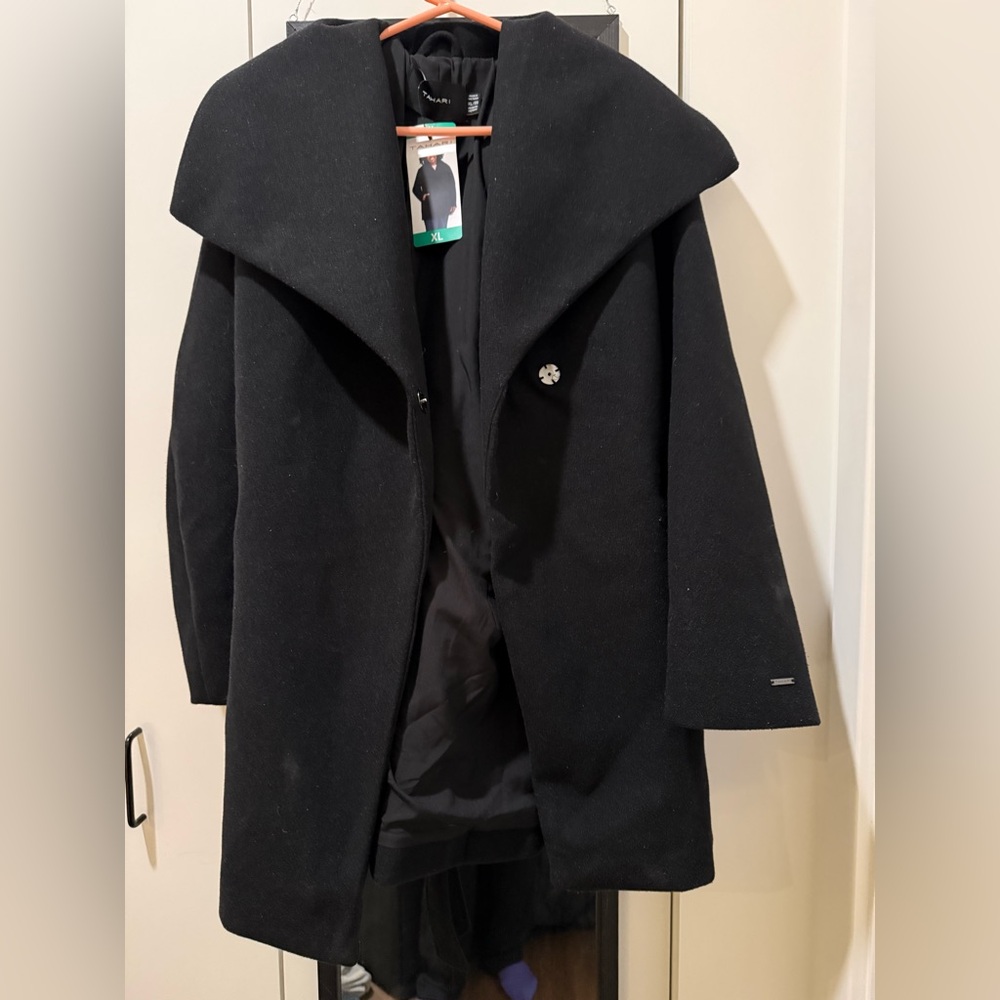 Tahari Women’s Elegant Black Wrap Coat
